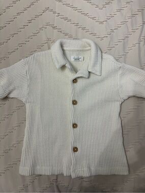 RISE Little Earthling 3T Cream Waffle Knit Collared Button-Up Shirt